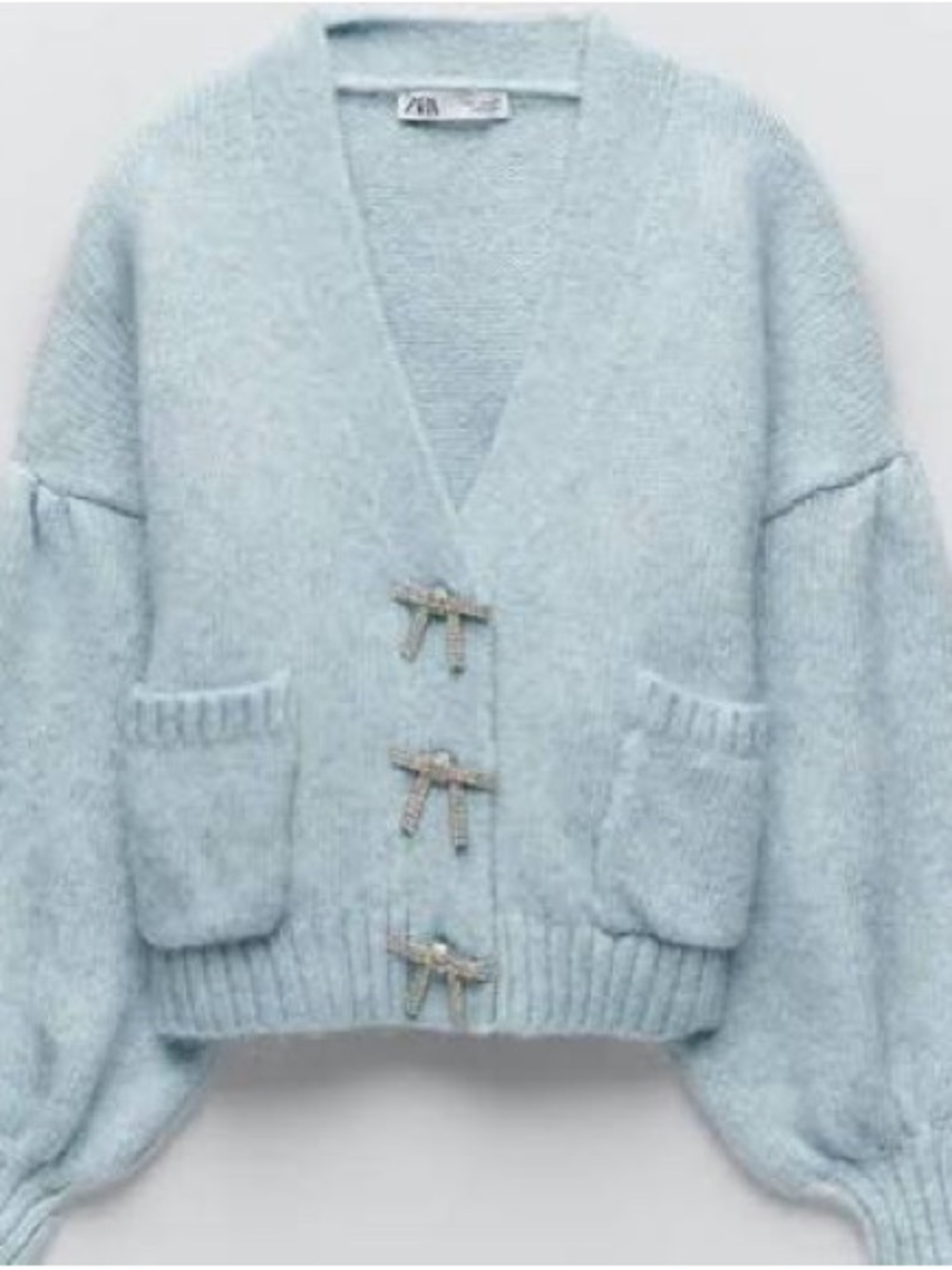 Zara Pale Blue rhinestone bow Cardigan